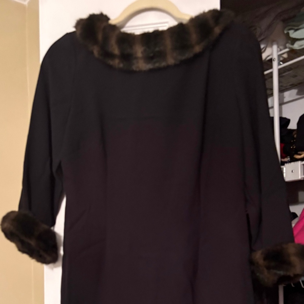 Black long sleeve dress with faux fur details